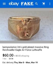 bemysolution 24k gold plated massive ring reichsadler eagle air force 