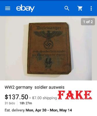 Fake Nazi Passbook, Nazi ID, German WW2 Fakes, ebay fraud