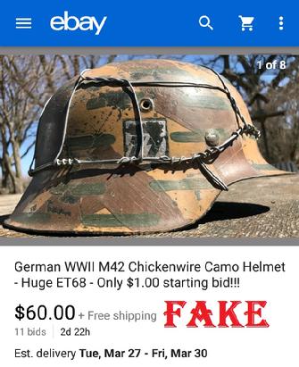 Fake Nazi Helmets on ebay, Fake ss Helmet