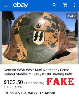 Fake Nazi Helmets on ebay, Fake ss Helmet