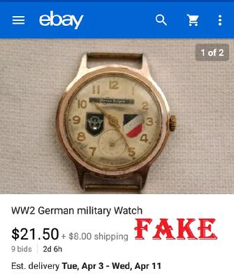 Fake Nazi Watches, nazi fakes, ebay fakes, ebay fraud, forgers on ebay, ww2 fakes