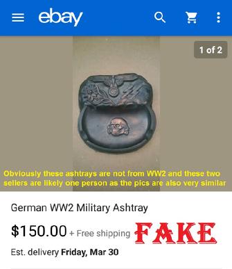 fake nazi ashtrays, fake SS items on ebay, fraud, forgery