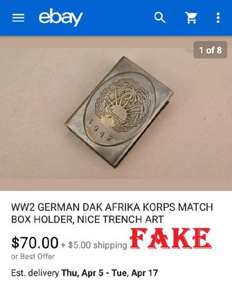 Fake Nazi WW2 Trench Art, Match Box Holder