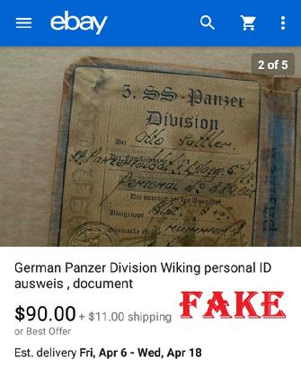 German Panzer Division Wiking personal ID ausweis document