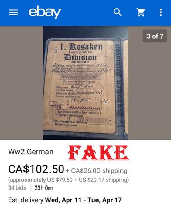 fake nazi ID on ebay