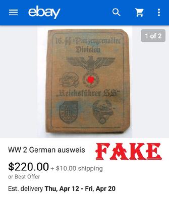 Fake Nazi ID's on ebay