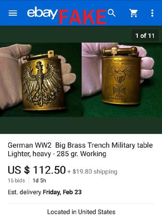 German WW2 Big Brass Trench Lighter