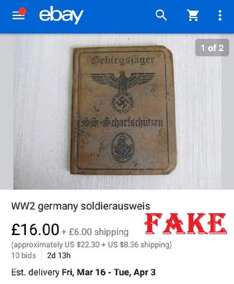 fake nazi ID books, passbooks, nazi, hitler, ebay, passport