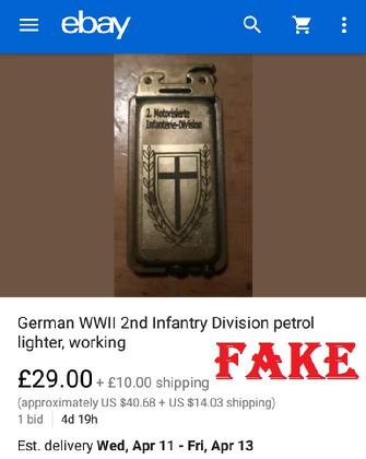 German WWll 2nd Infantry Division petrol lighter