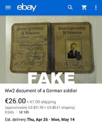 Fake Nazi ID on ebay