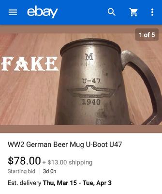 WW2 German Beer Mug U-Boat U47