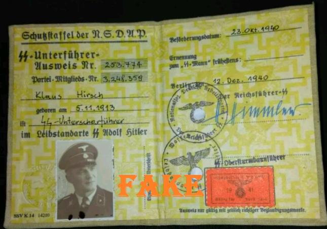 Fake Nazi ID, gerrhembr_0, ebay, forgery, Nazi ID, Nazi Passbook, SS Passport