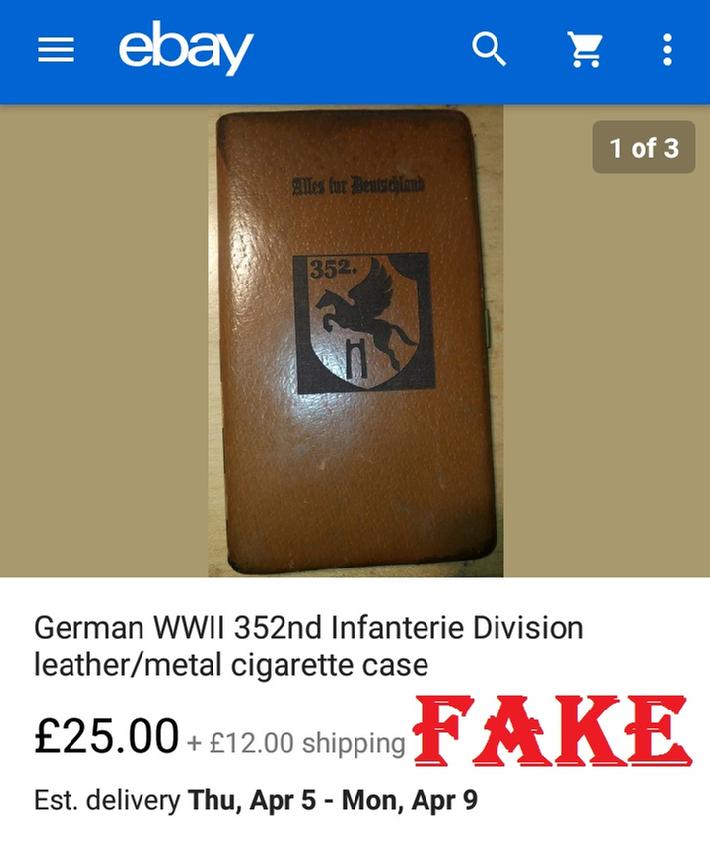 German WWll 352nd infantrie Division leather/metal cigarette case